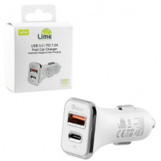 LIME DUAL CAR CHARGER USB 3.0/PD TYPE C FAST QC 3.0 LCUPD Βάσεις Αυτοκινήτου