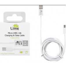 LIME MICRO USB DEVICES LONG USB 2.4A CHARGER DATA 2M LUM02 WHITE Φορτιστής